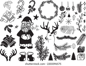 Christmas ornament bundle, santa, christmas tree, doodle, hand drawn,