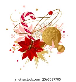 Christmas ornament with candy cane and poinsettia flower