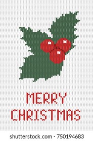 Christmas ornament, card with mistletoe and a wish of a Merry Christmas. Vector illustration.