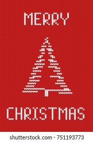 Christmas ornament, card with tree and a wish of a Merry Christmas. Vector illustration.