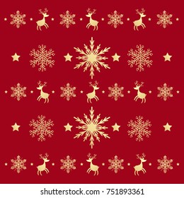 Christmas ornament with deer and snowflake card - Scandinavian sweater style. Cute Christmas background - Xmas, deers, hearts and snowflakes. Design for textile, wallpaper, web, fabric, decor
