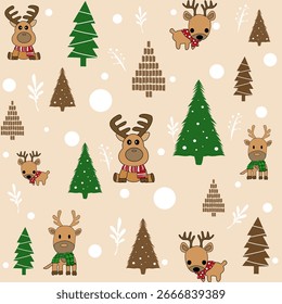Christmas ornament with deers, trees pattern with winter holiday