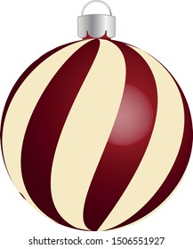 Christmas ornament with diagonal red and off-white stripes