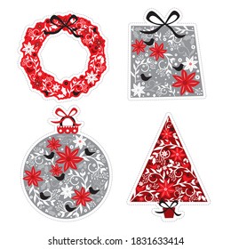 Christmas ornament with die line cutting, suitable for gift tag, sticker label and decoration Christmas, vector illustration