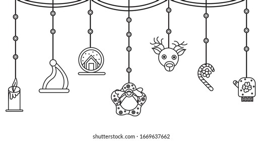 Navidad adornos adornos colgando fondo negro aislado