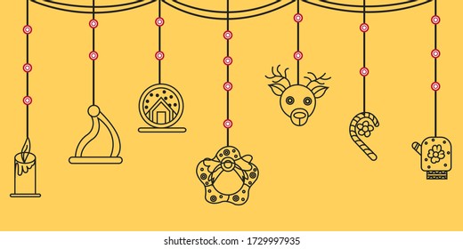 navidad adorno elementos colgando fondo negro aislado