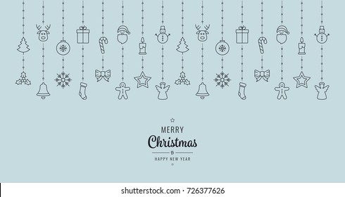 christmas ornament elements hanging black blue background