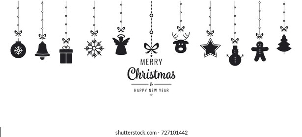 christmas ornament elements hanging black isolated background