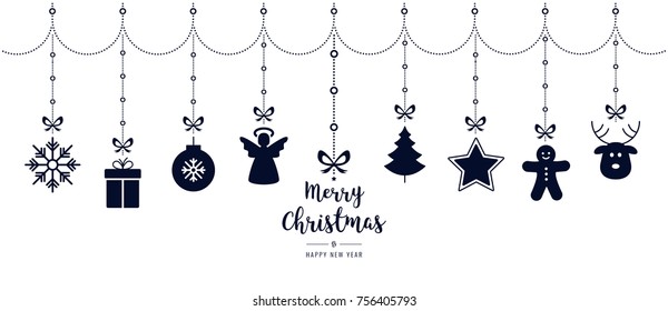 christmas ornament elements hanging isolated white background