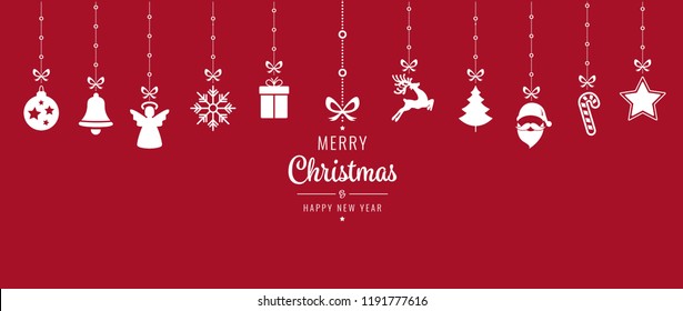 christmas ornament elements hanging red background