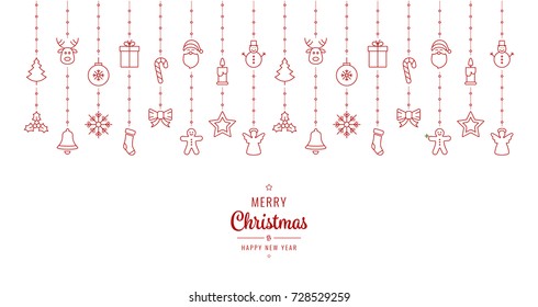 christmas ornament elements hanging red white background