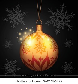 Christmas ornament featuring a floral pattern design on a black background.