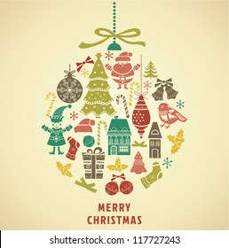 Christmas ornament formed from holidays icons. Vector Illustration.