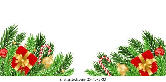 Christmas Ornament. Gift, Candy, branch, balls, snowflakes. For sale, banner, posters, cover design templates, social media wallpaper stories