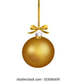 Christmas ornament with gold ribbon. Vector Illustration.