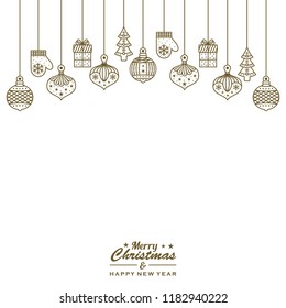 christmas ornament hanging gold icon set background vector illustration