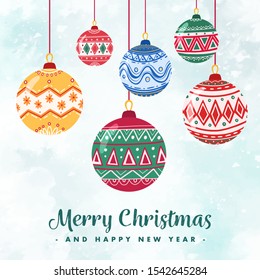 Christmas Ornament Hanging Hand Drawn. Beautiful Hand Drawn Christmas Ornament Ball Set