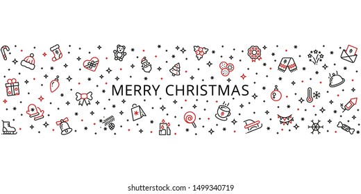 Christmas ornament. Holiday decoration element. Vector Christmas border with line festive icons