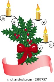 Christmas ornament with holly berry and candles
