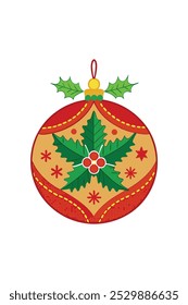 Christmas Ornament with Holly and Pine Embroidery Design.