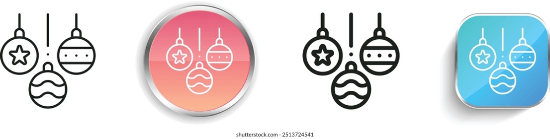 Icono del ornamento de la Navidad. Diseño de estilo lineal delgado, regular y de Botón aislado sobre fondo blanco