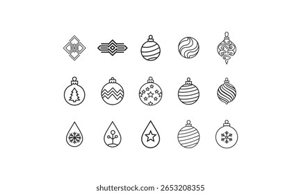 Christmas ornament icons with festive designs bauble decoration