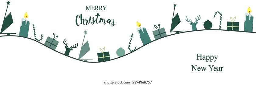 Christmas ornament isolated transparent background. XMAS banner design in mono retro color. Green celebration pattern can used web, social media, poster, card cover and print. Vector illustration.