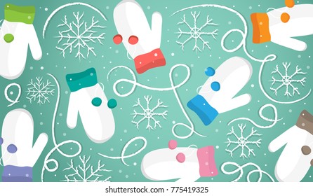 Christmas ornament of mittens and snowflakes