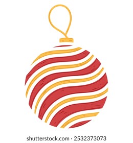 Christmas ornament with red and gold stripes, Vector