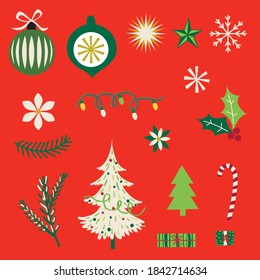 Christmas Ornament With Red And Green Color, Vector Illustration