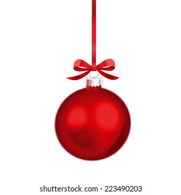 Christmas ornament with red ribbon. Vector Illustration.