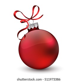 Christmas Ornament With Red Ribbon. Vector Illustration.