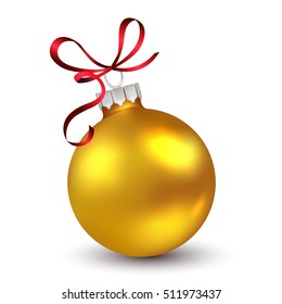 Christmas ornament with red ribbon. Vector Illustration.