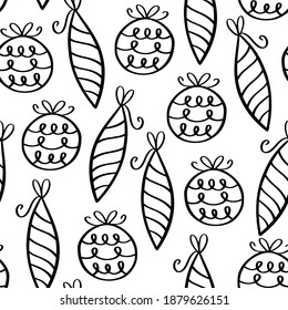 Christmas Ornament seamless pattern. Cute black and white doodle wallpaper. New year and Christmas balls. Hand drawn background for holiday design. EPS 8