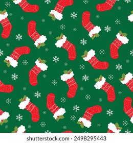 christmas ornament seamless pattern design on green color background