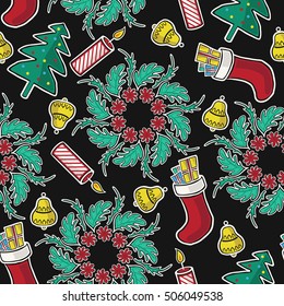 christmas ornament seamless pattern on black