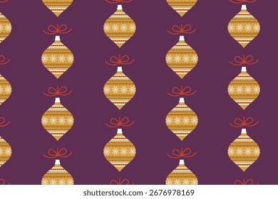 Christmas Ornament Seamless Pattern swatch available in swatches panel, Holiday Bauble Design with Snowflake Decoration
