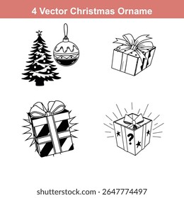 Christmas Ornament Silhouettes,Christmas Decoration Icon on Checkerboard Transparent Background