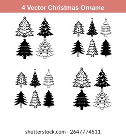 Christmas Ornament Silhouettes,Christmas Decoration Icon on Checkerboard Transparent Background