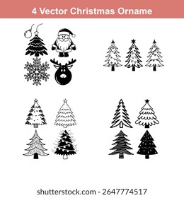 Christmas Ornament Silhouettes,Christmas Decoration Icon on Checkerboard Transparent Background
