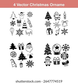 Christmas Ornament Silhouettes,Christmas Decoration Icon on Checkerboard Transparent Background