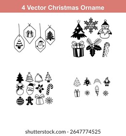 Christmas Ornament Silhouettes,Christmas Decoration Icon on Checkerboard Transparent Background