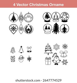 Christmas Ornament Silhouettes,Christmas Decoration Icon on Checkerboard Transparent Background