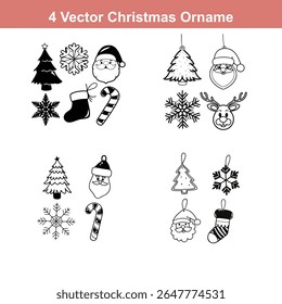 Christmas Ornament Silhouettes,Christmas Decoration Icon on Checkerboard Transparent Background