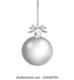 Christmas Ornament With Silver Ribbon. Vector Illustration.