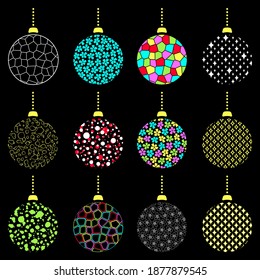 Christmas ornament transparent decorations isolated colorful illustrations
