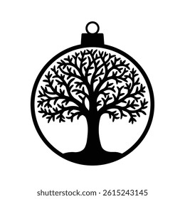 Christmas Ornament With Tree Of Life Symbol In Black And White