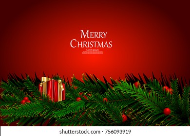 Christmas ornament and Christmas tree with red background
