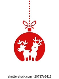 Christmas ornament with two reindeer. Template for laser cut.