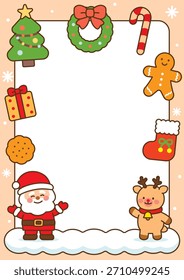 Weihnachtsschmuck Winter Hintergrund Grenzgrafik mit Weihnachtsmann und Rudolf